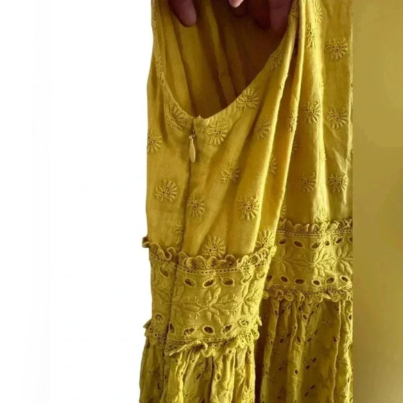 Ulla Johnson Womens Dress Marjorie Chartreuse Yellow Eyelet Ruffle Midi Sz 10 - Picture 10 of 16
